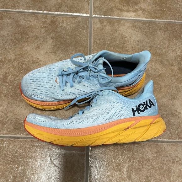 Hoka Clifton 8 Baby Blue and Orange Sole Sneakers in 8.5 - Picture 11 of 14